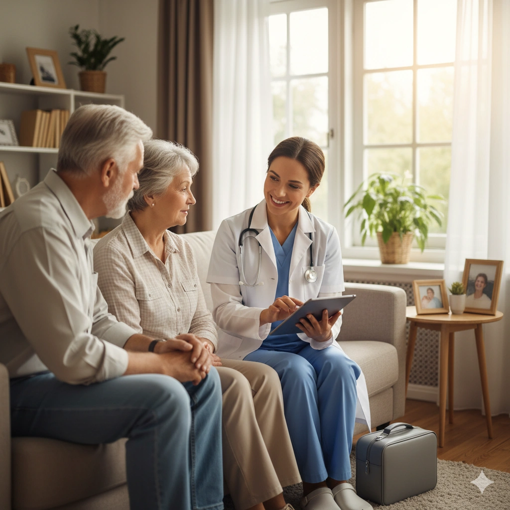 Doctor visiting elderly patient at home